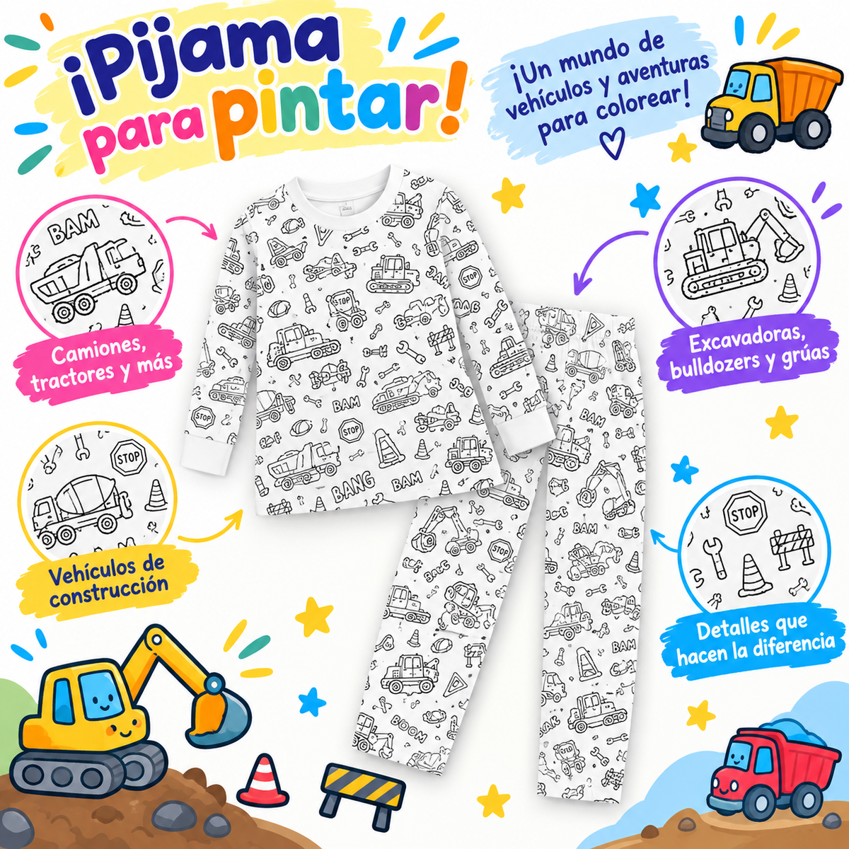 Pijama Infantil Coloreable y Reutilizable