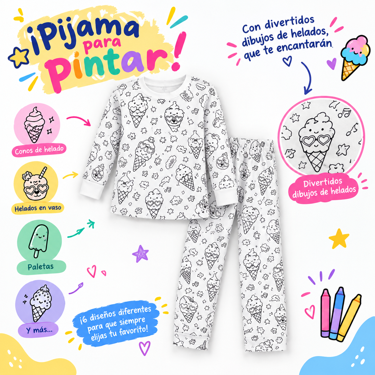 Pijama Infantil Coloreable y Reutilizable
