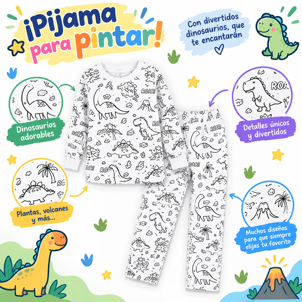 Pijama Infantil Coloreable y Reutilizable