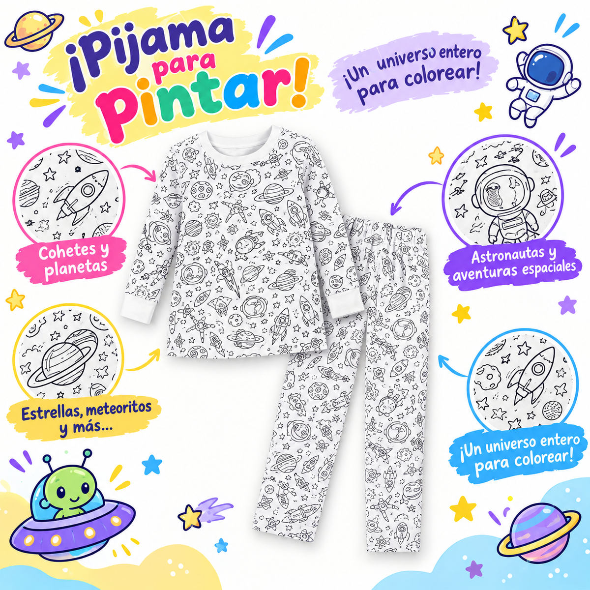 Pijama Infantil Coloreable y Reutilizable